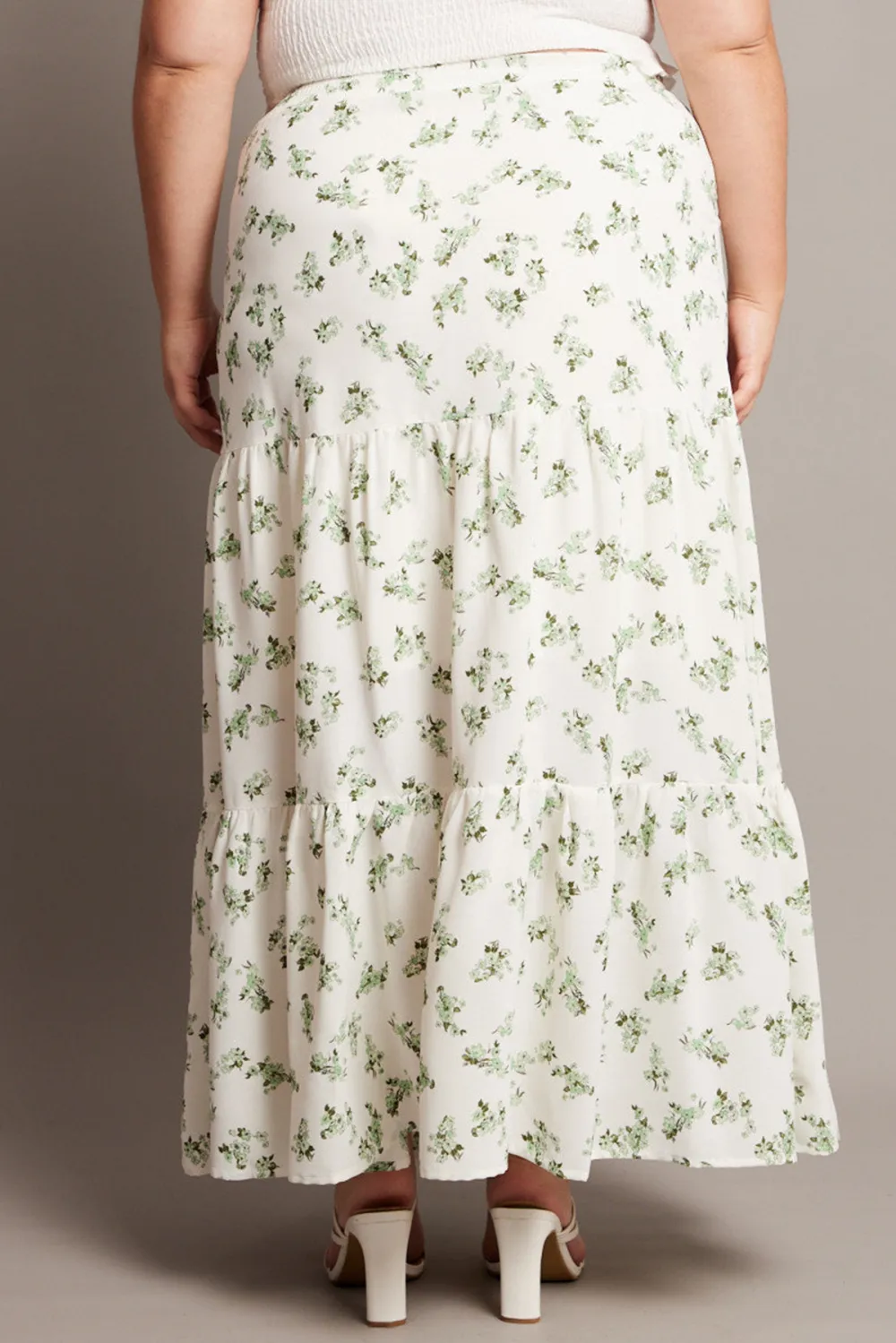 Green Ditsy Elastic Waist Maxi Skirt