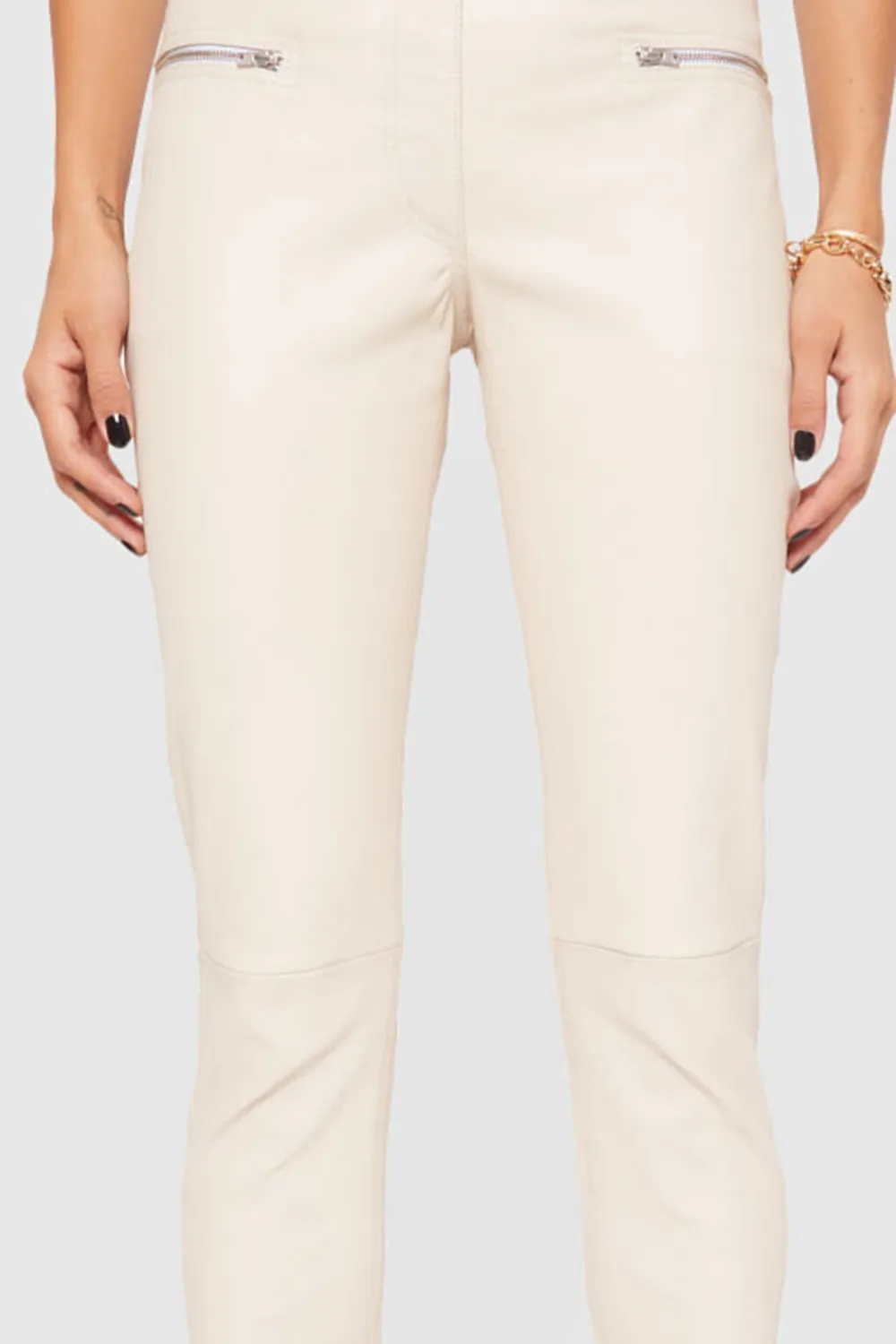 Cream Pocket Zip Pants