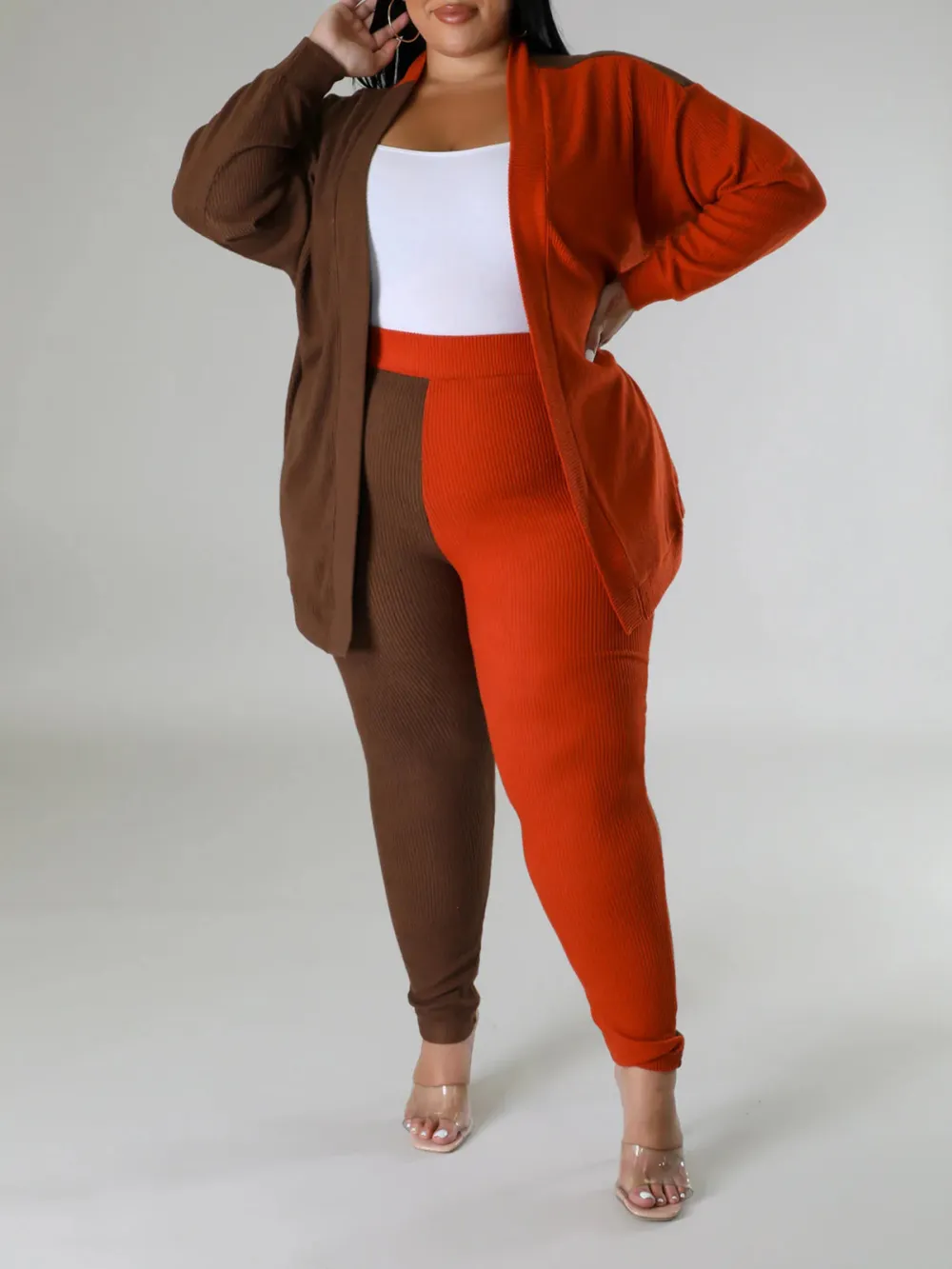 Women'S Casual Color Contrast Long Sleeve Pants Suit