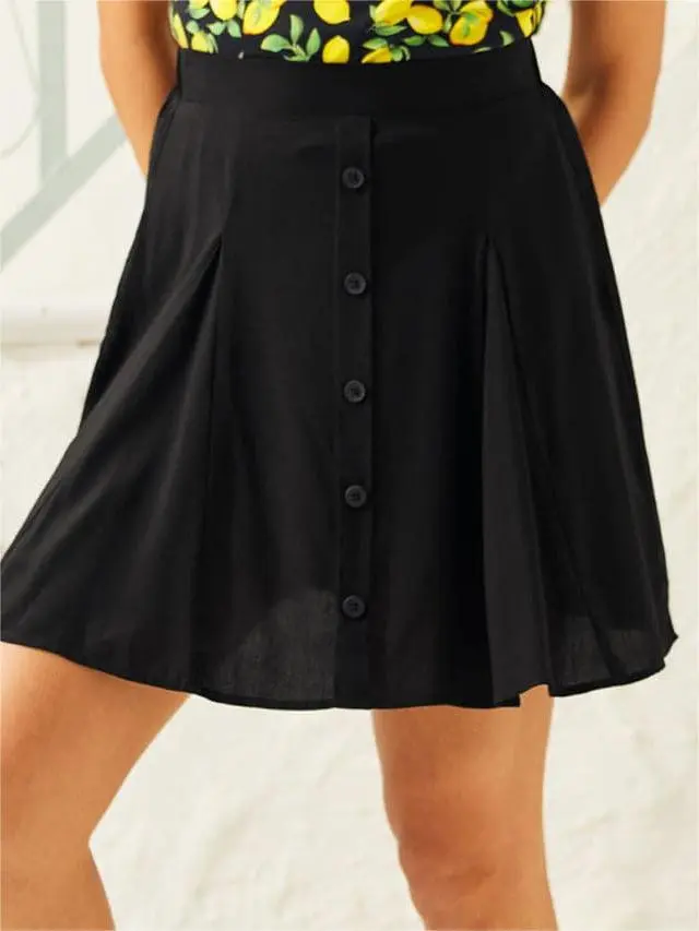 Black Casual A-Line Button Skirts