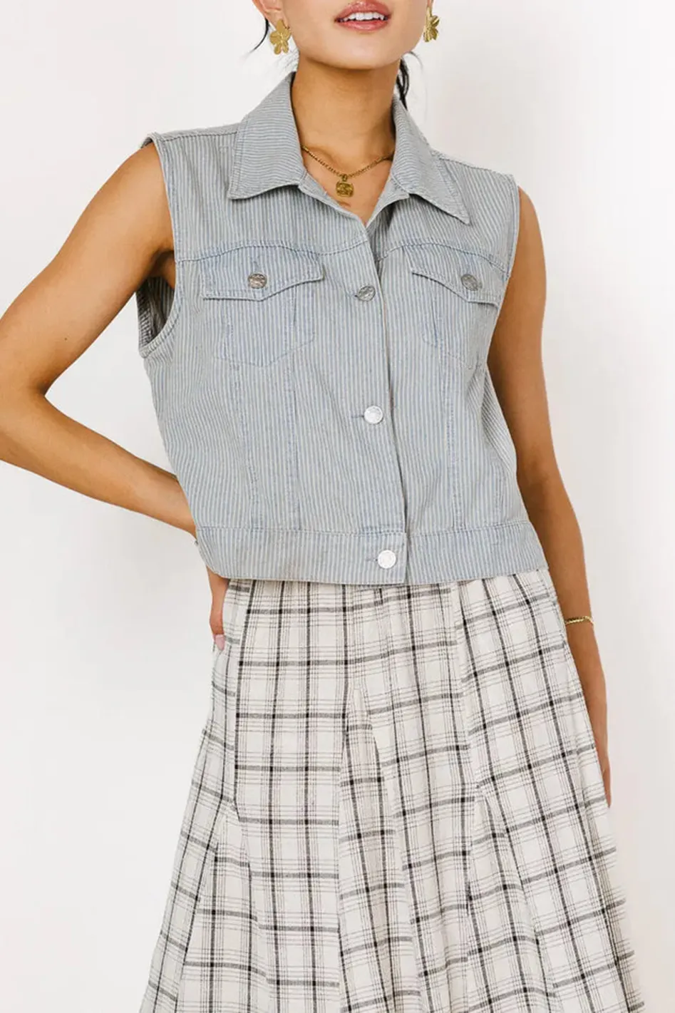 DAPHNE STRIPED DENIM VEST