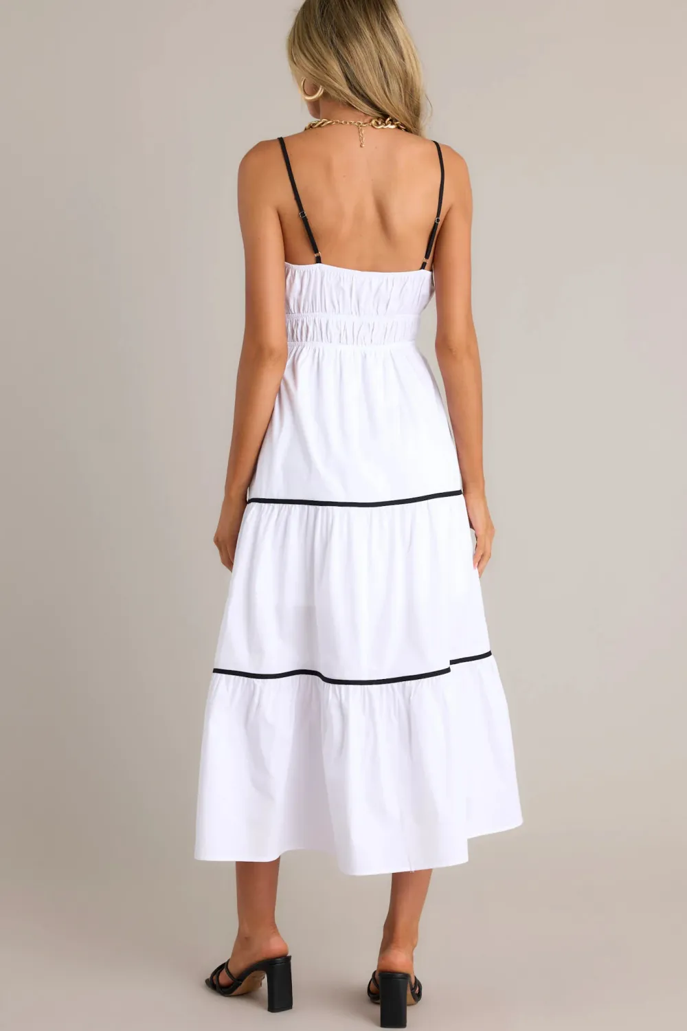 DELIGHTFUL DISCOVERIES WHITE TIERED MIDI DRESS