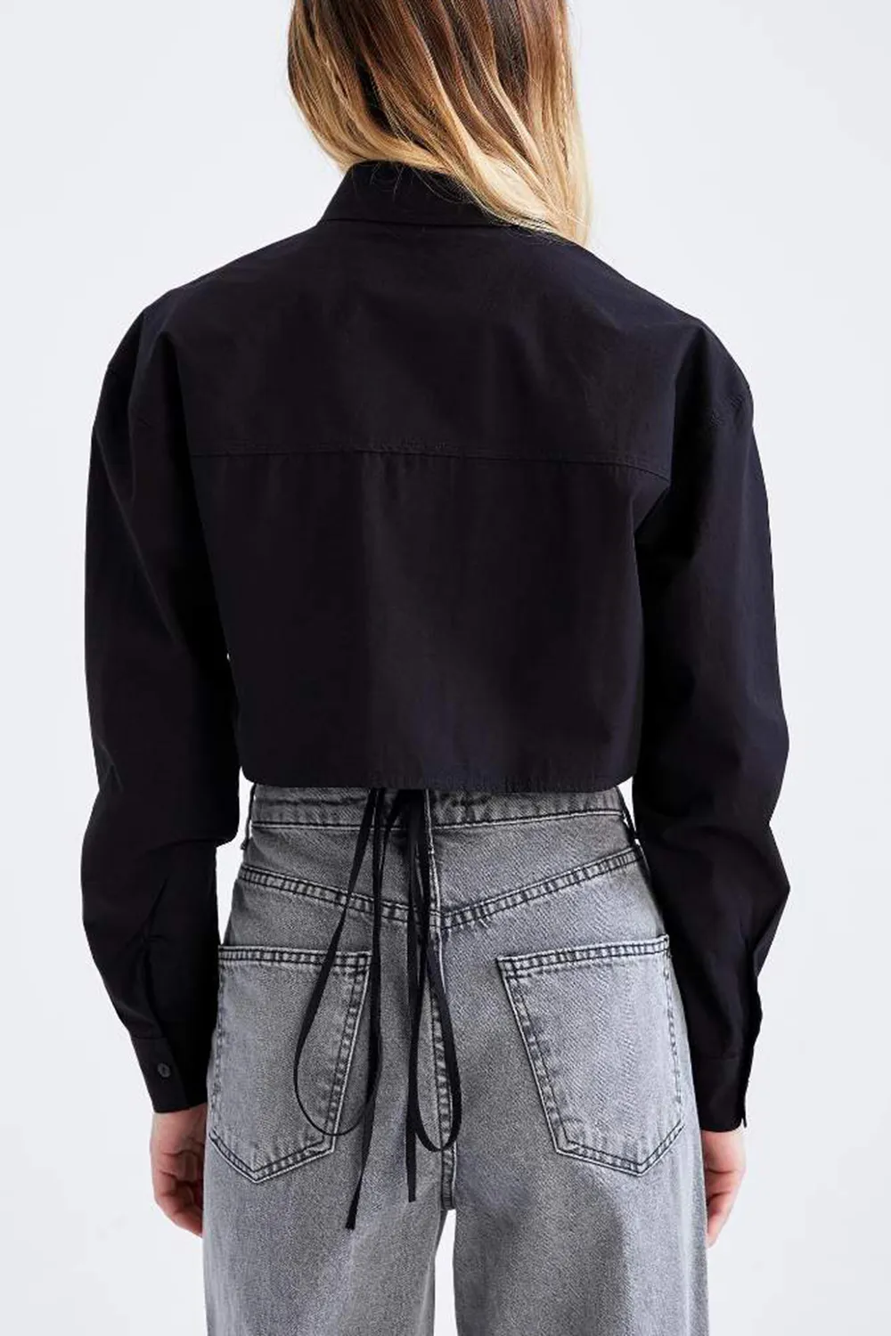 Coool Oversize Fit Tie Waist Detailed Crop Shirt