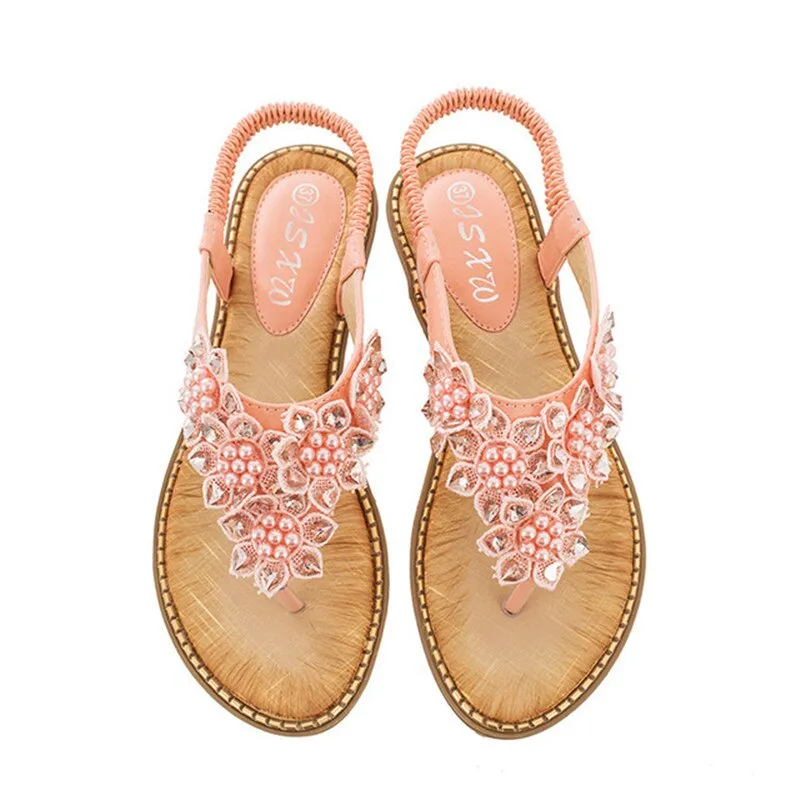 Cilool New Fashion Bead Flower Round Toe Flip-flop Sandals