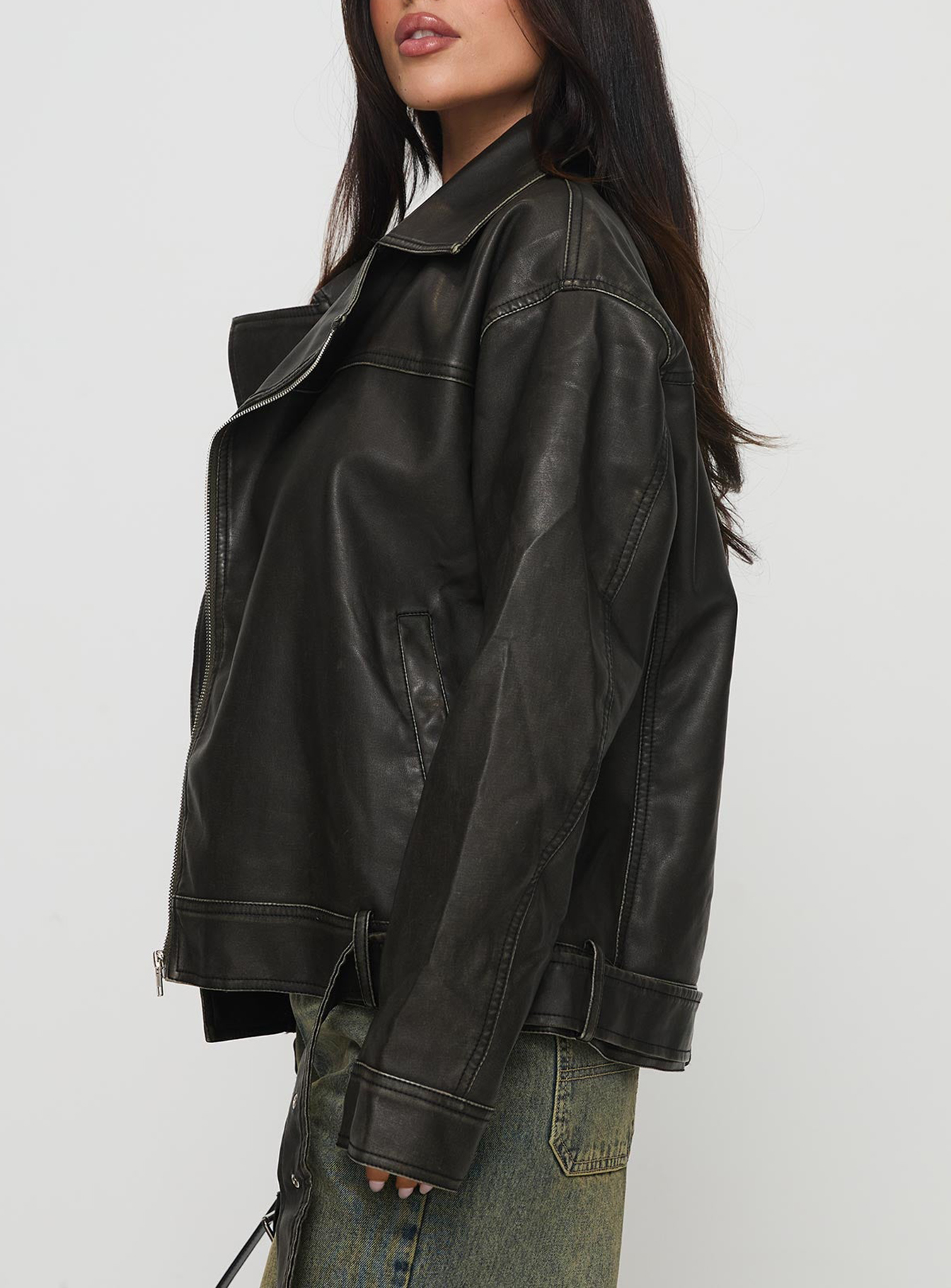 Aldrich Oversized Boyfriend Biker Jacket Washed Grey