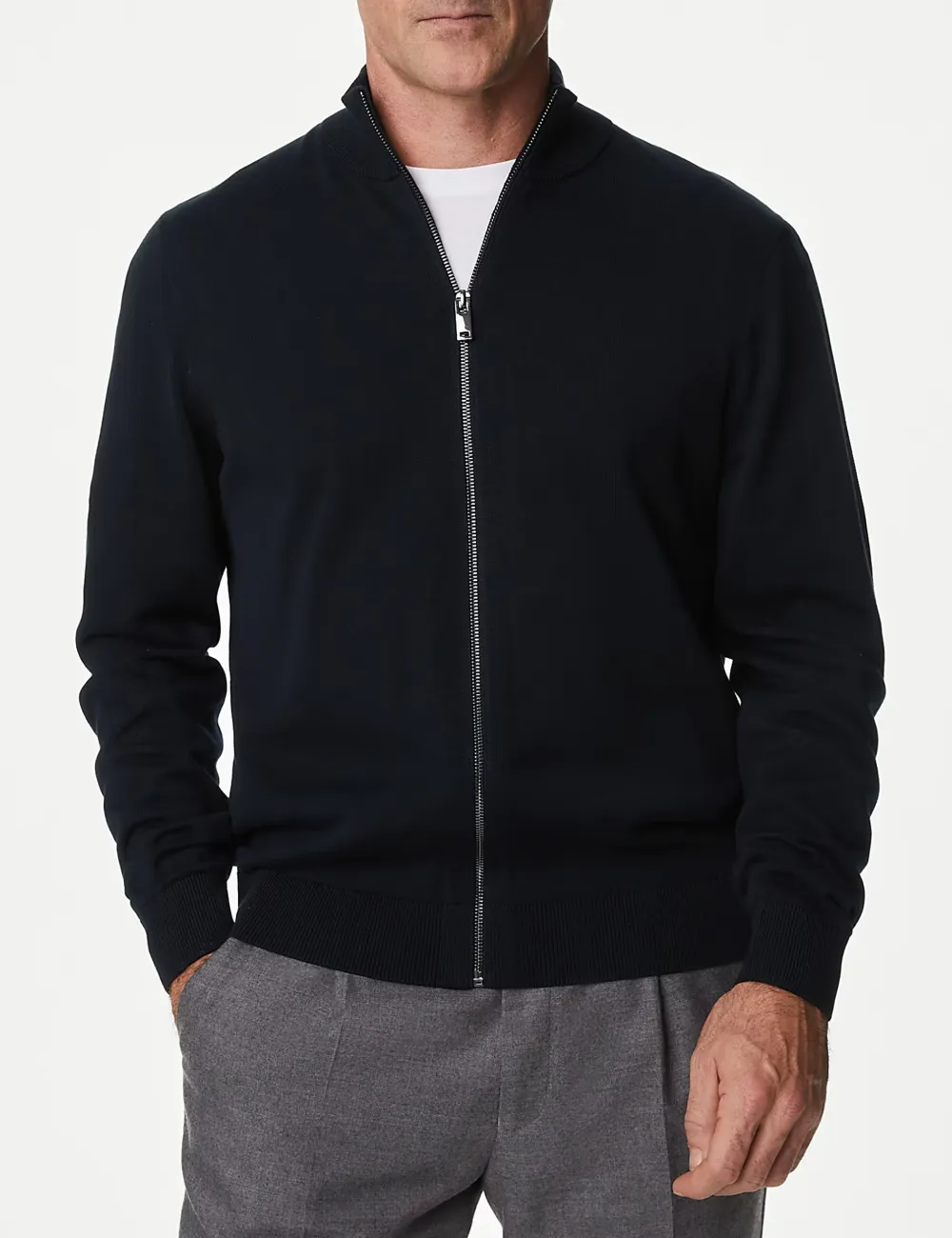 Cotton Rich Zip Up Funnel Neck Jumper