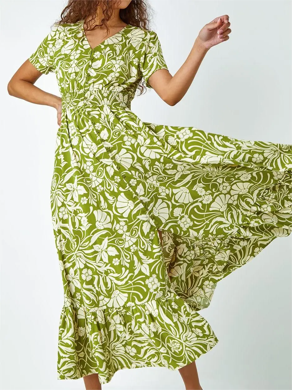 Chartreuse printed long dress