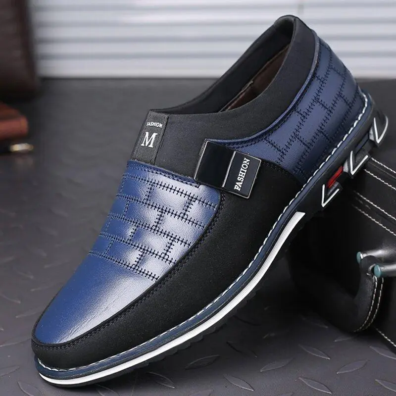 Men Genuine Leather Splicing Non Slip Metal Soft Sole Casual Shoes