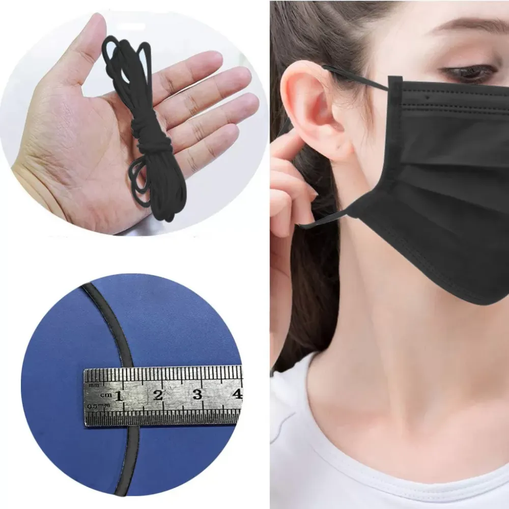 100m Black Rubber For Mask Mask With Nose Wire Bent Handmade Mouth Mask filter Face Mask DIY Accessories Elastic Line