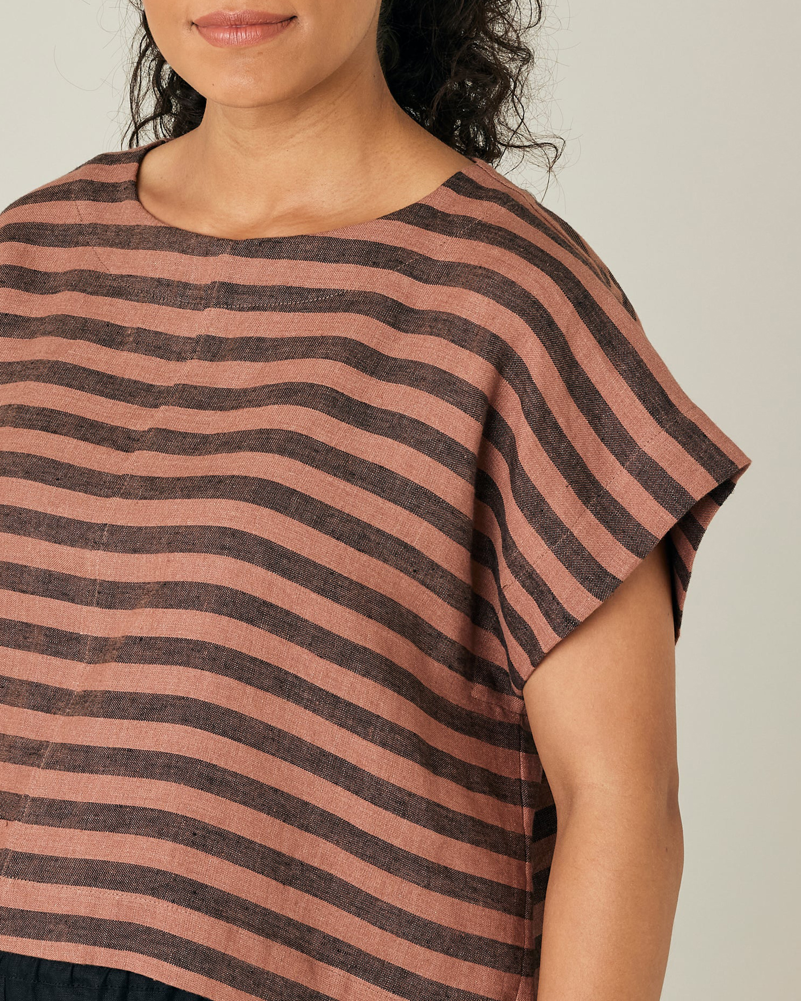 POLLY BISCUIT STRIPE LINEN TOP