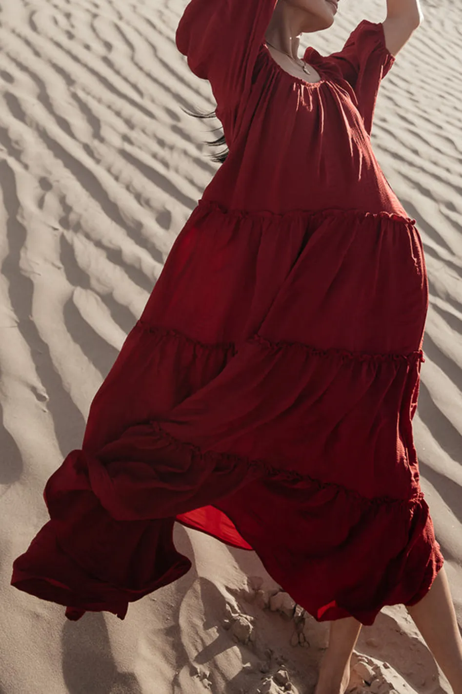 CORINNE TIERED MAXI DRESS IN RED