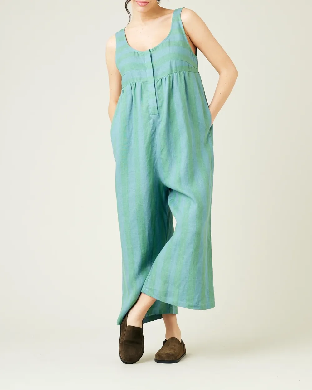 OCEAN STRIPE LINEN JUMPSUIT