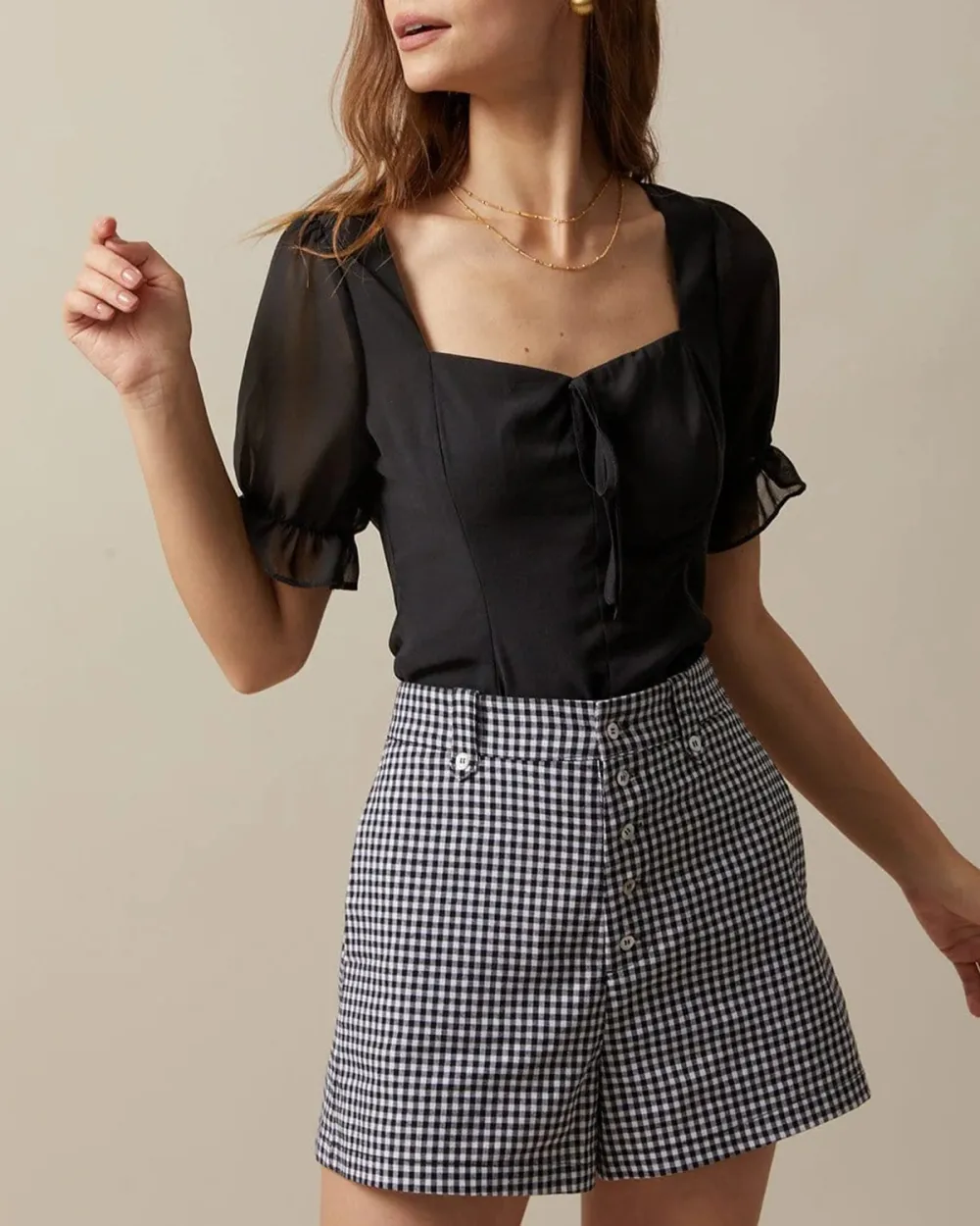 The Black Sweetheart Neck Puff Sleeve Sheer Blouse