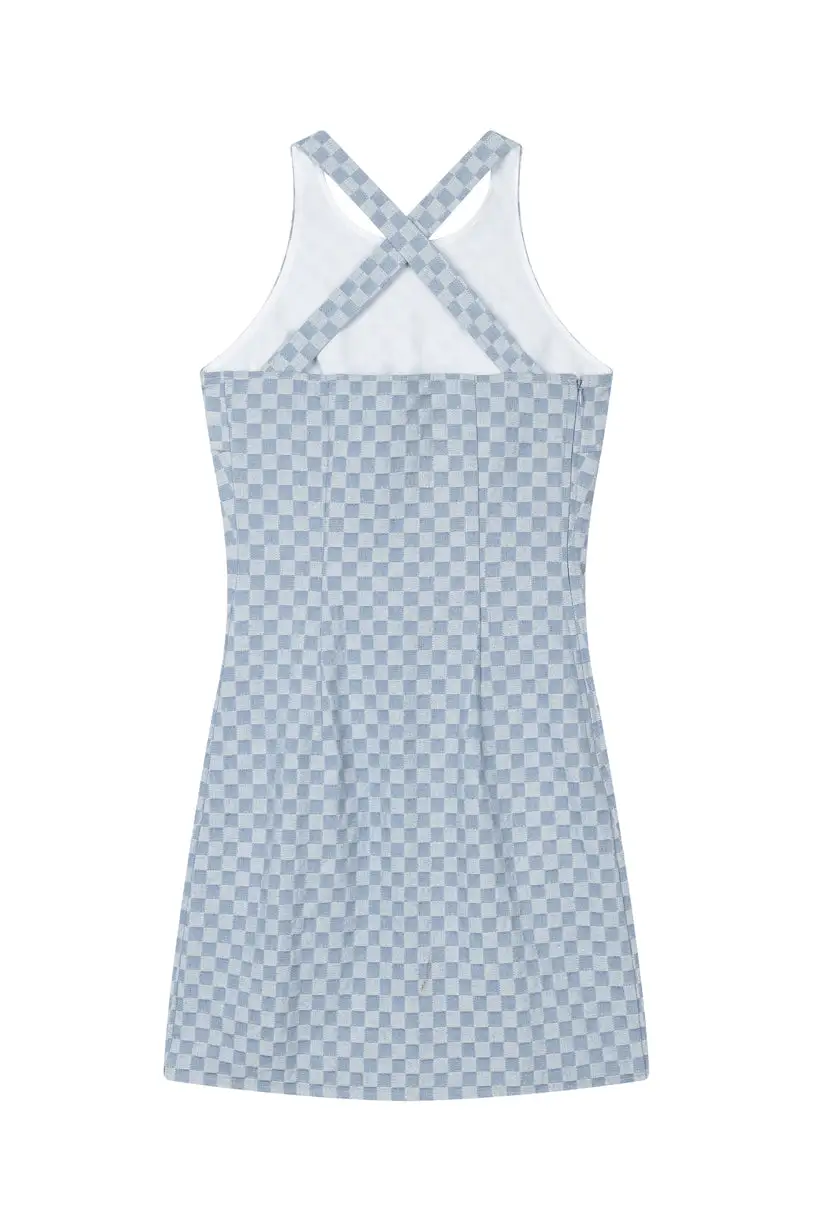 Renee Knit Dress - Denim Checkered