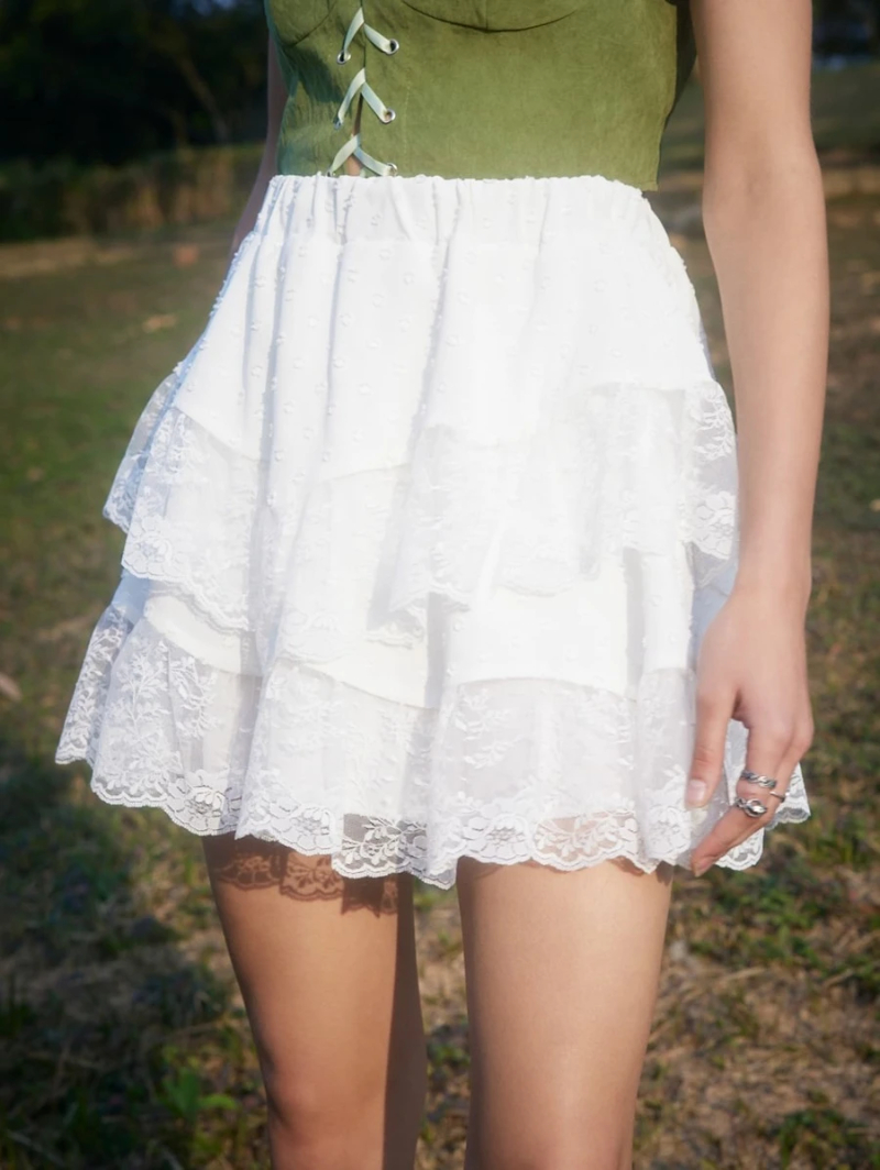 Fairycore Contrast Lace Tiered Layer Skirt