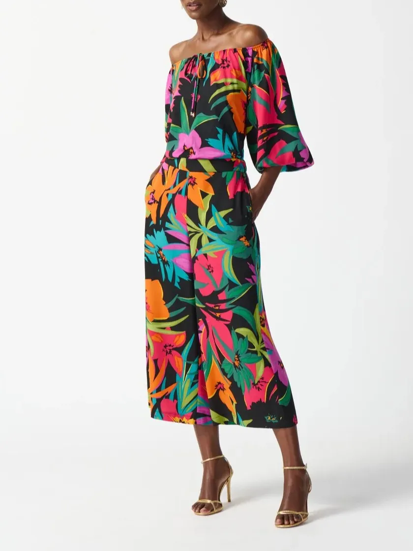 Gauze Tropical Print Culotte Pants