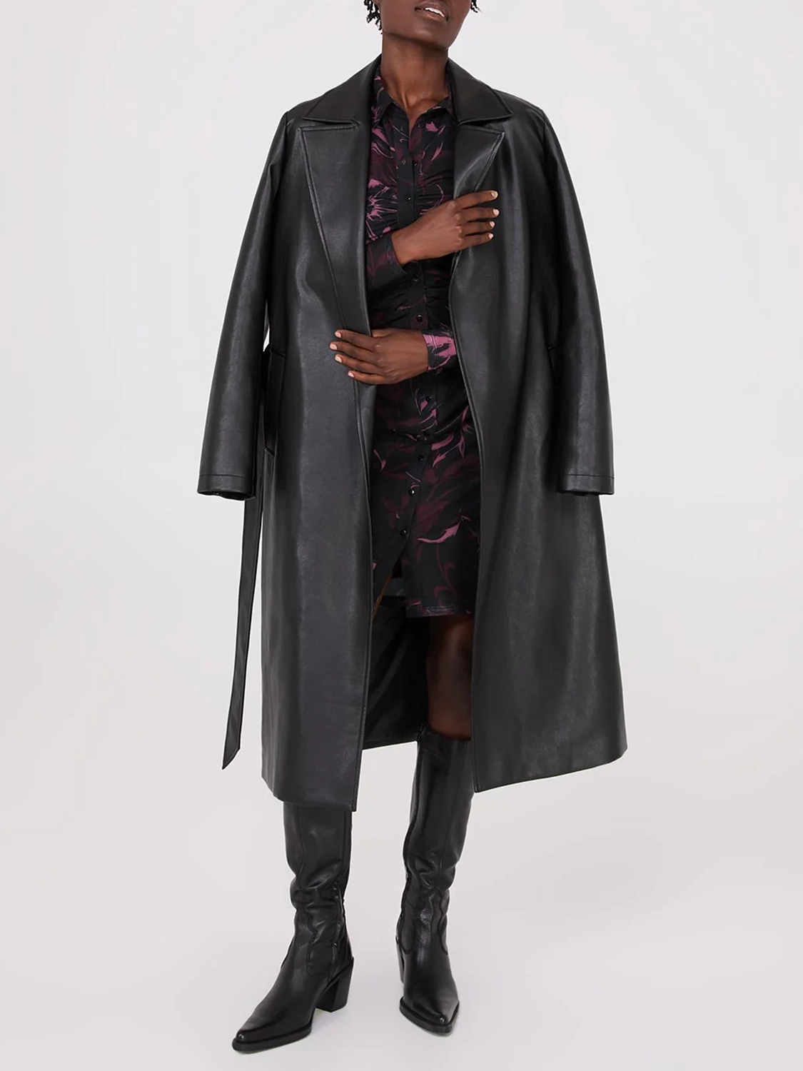 Long Faux Leather Trench Coat