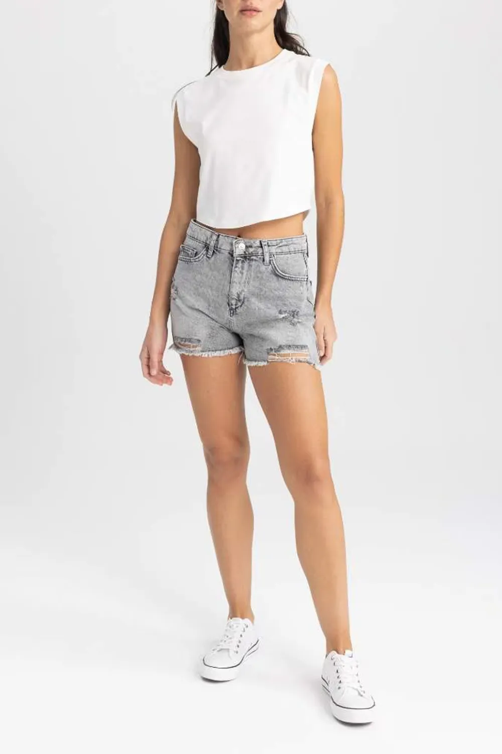 Normal Waist Cropped Side Leg Jean Shorts