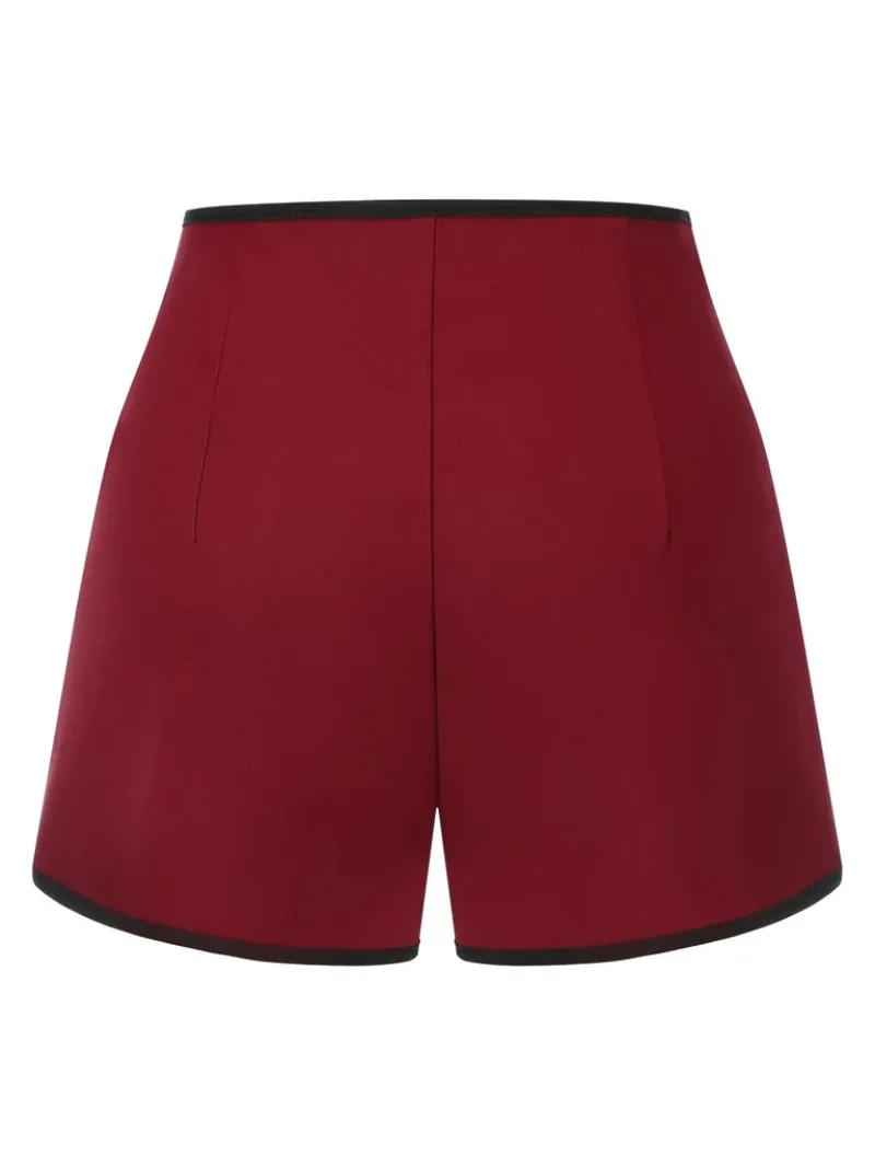 RED 1950S ELASTIC WAIST SOLID SHORTS