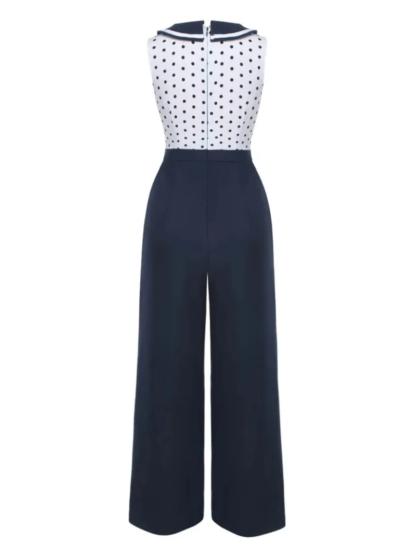 BLUE 1940S POLKA DOT BOW LAPEL JUMPSUIT