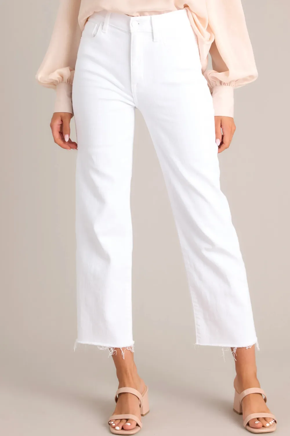 URBAN EDGE WHITE HIGH RISE CROPPED WIDE LEG JEANS