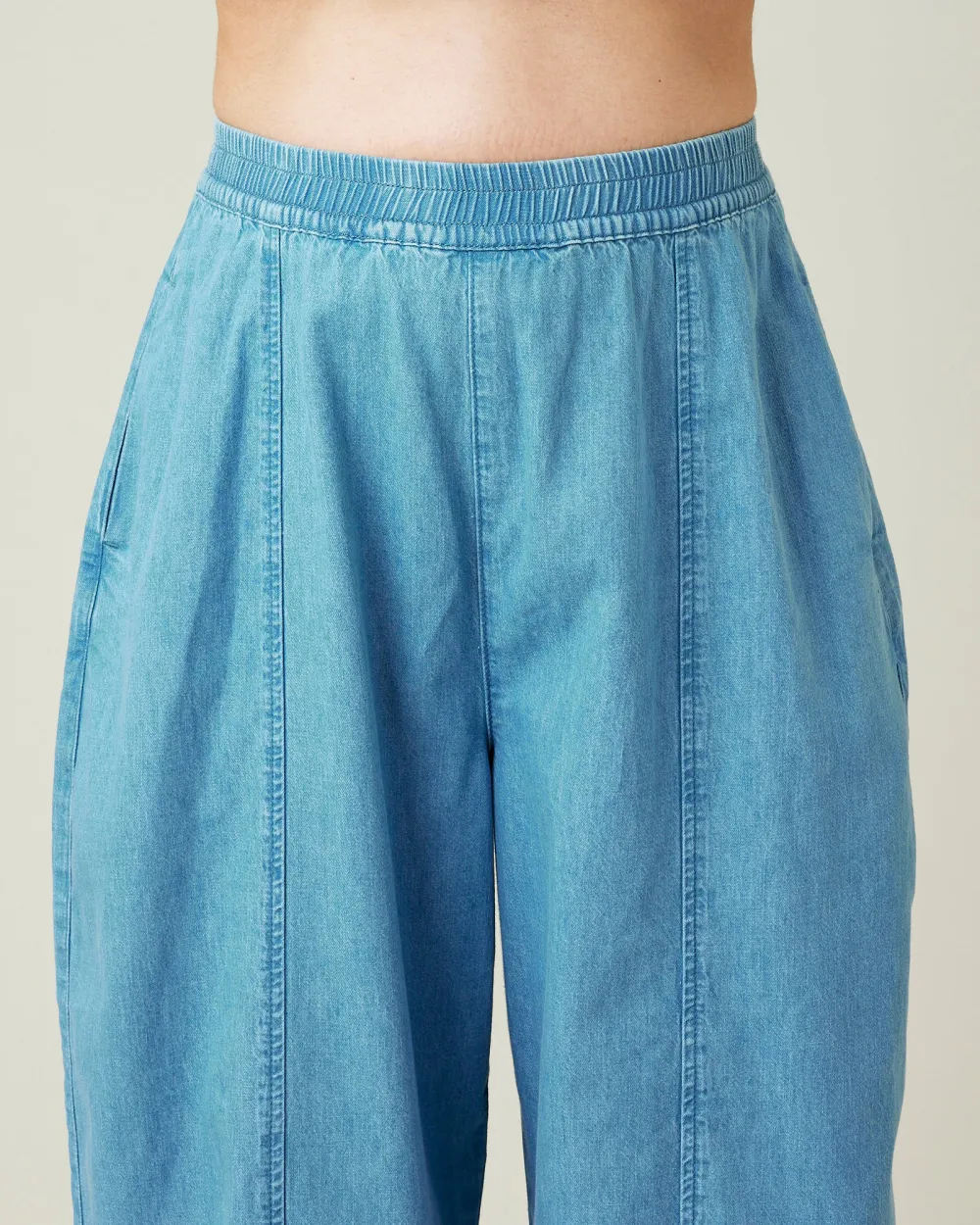 LIGHT WASH DENIM CHAMBRAY TROUSERS