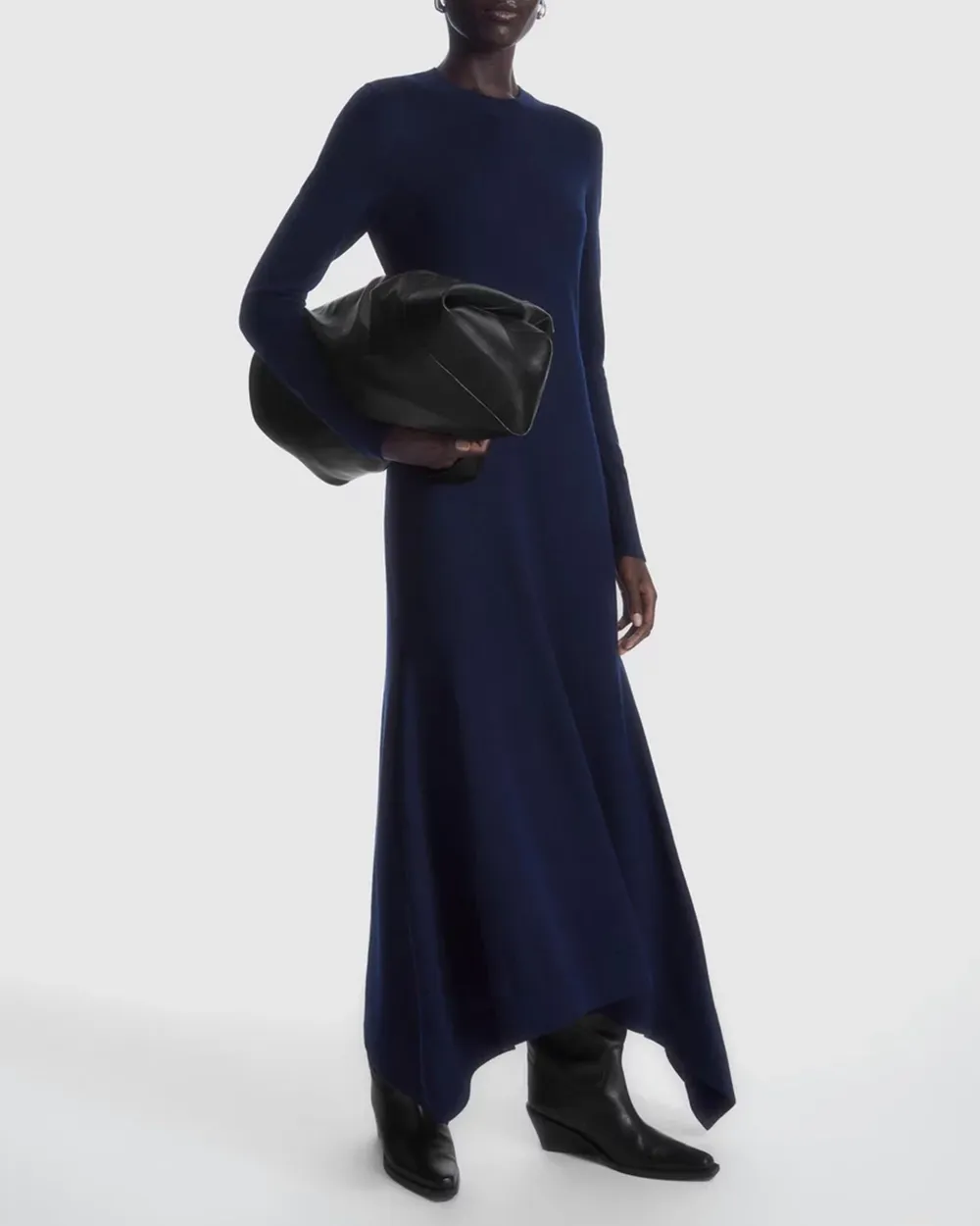 Handkerchief-Hem Merino Wool Midi Dress