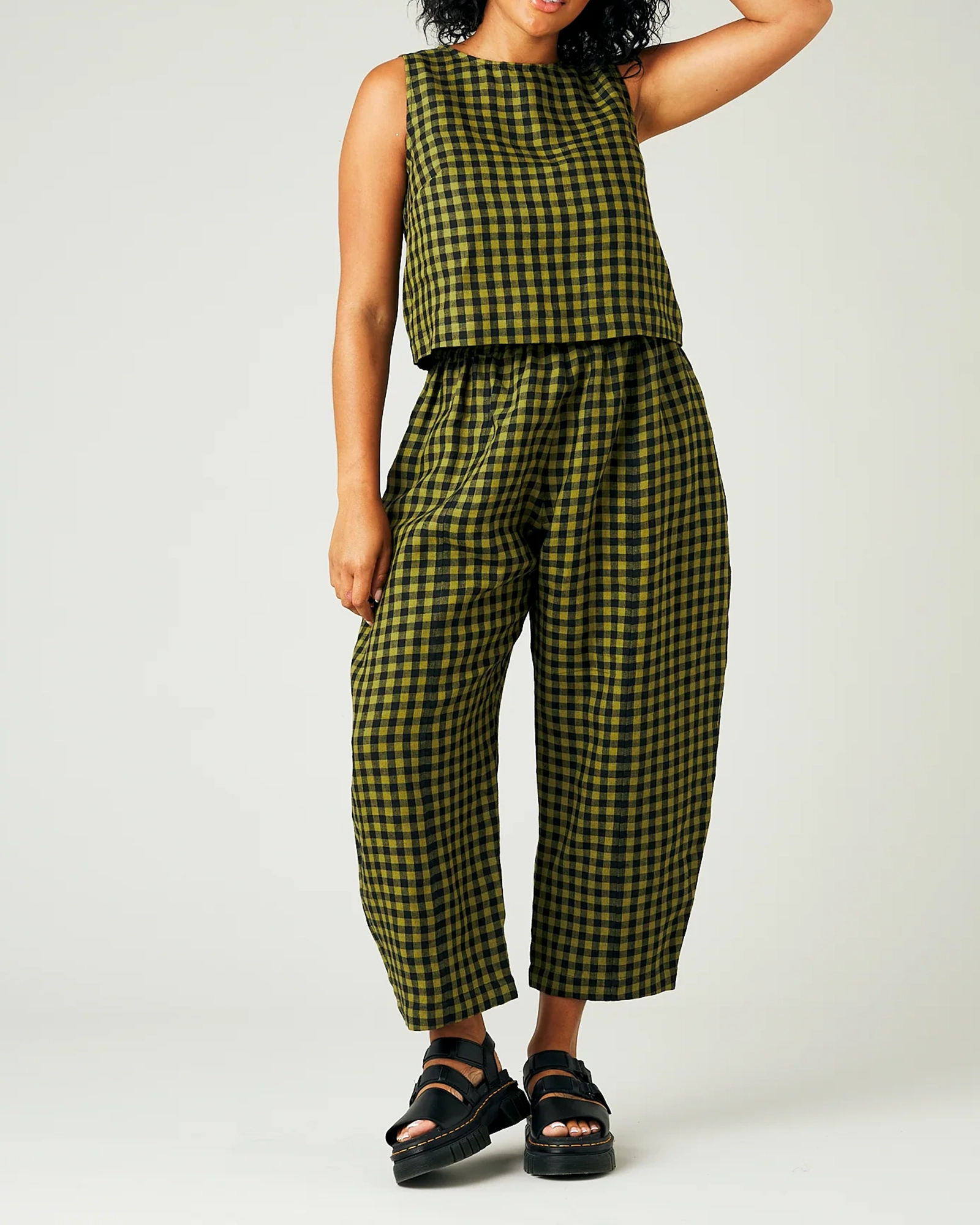 GREEN GINGHAM LINEN TROUSERS