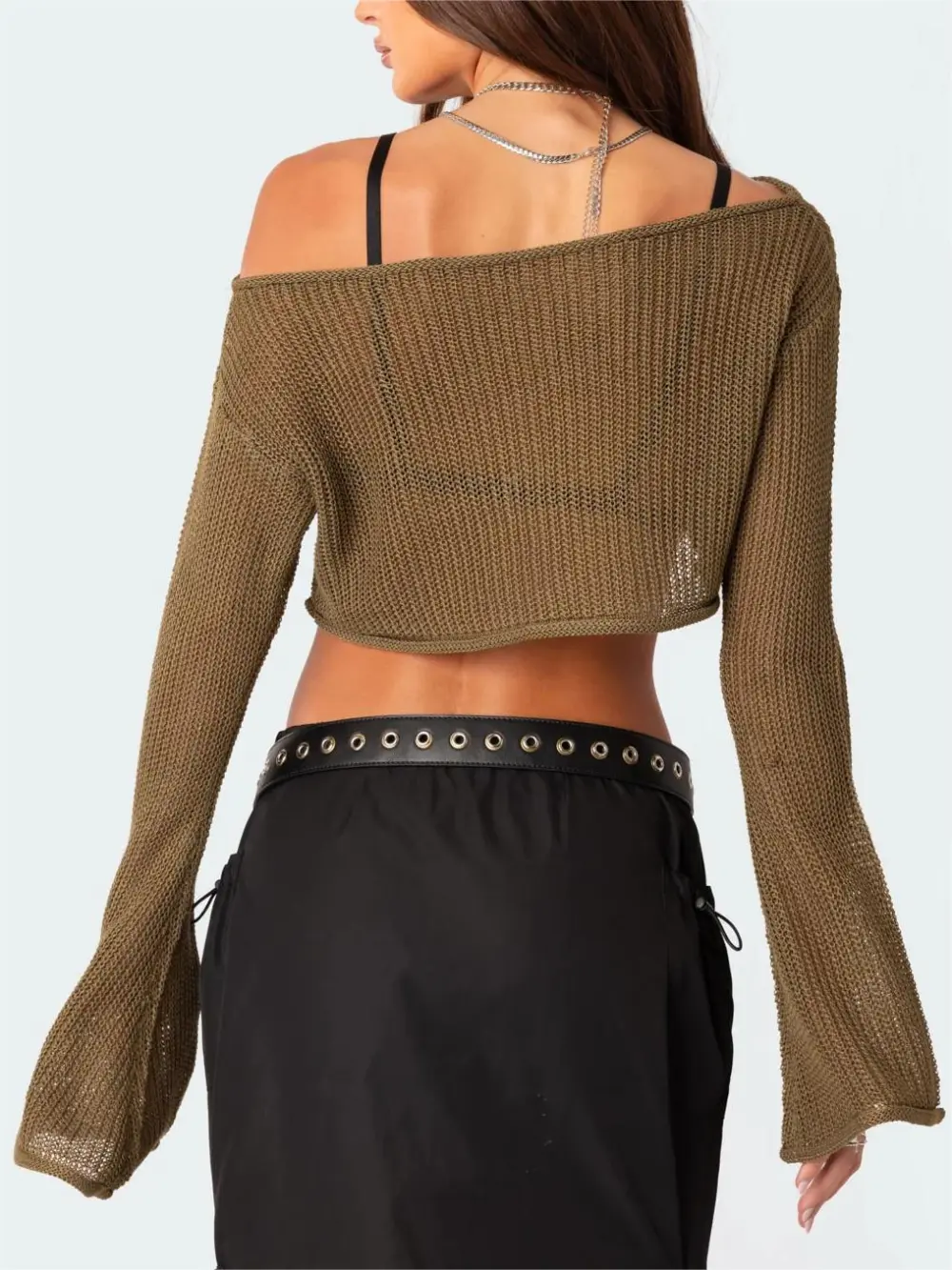 Sexy And Stylish Straight-neck Knitted Sweater