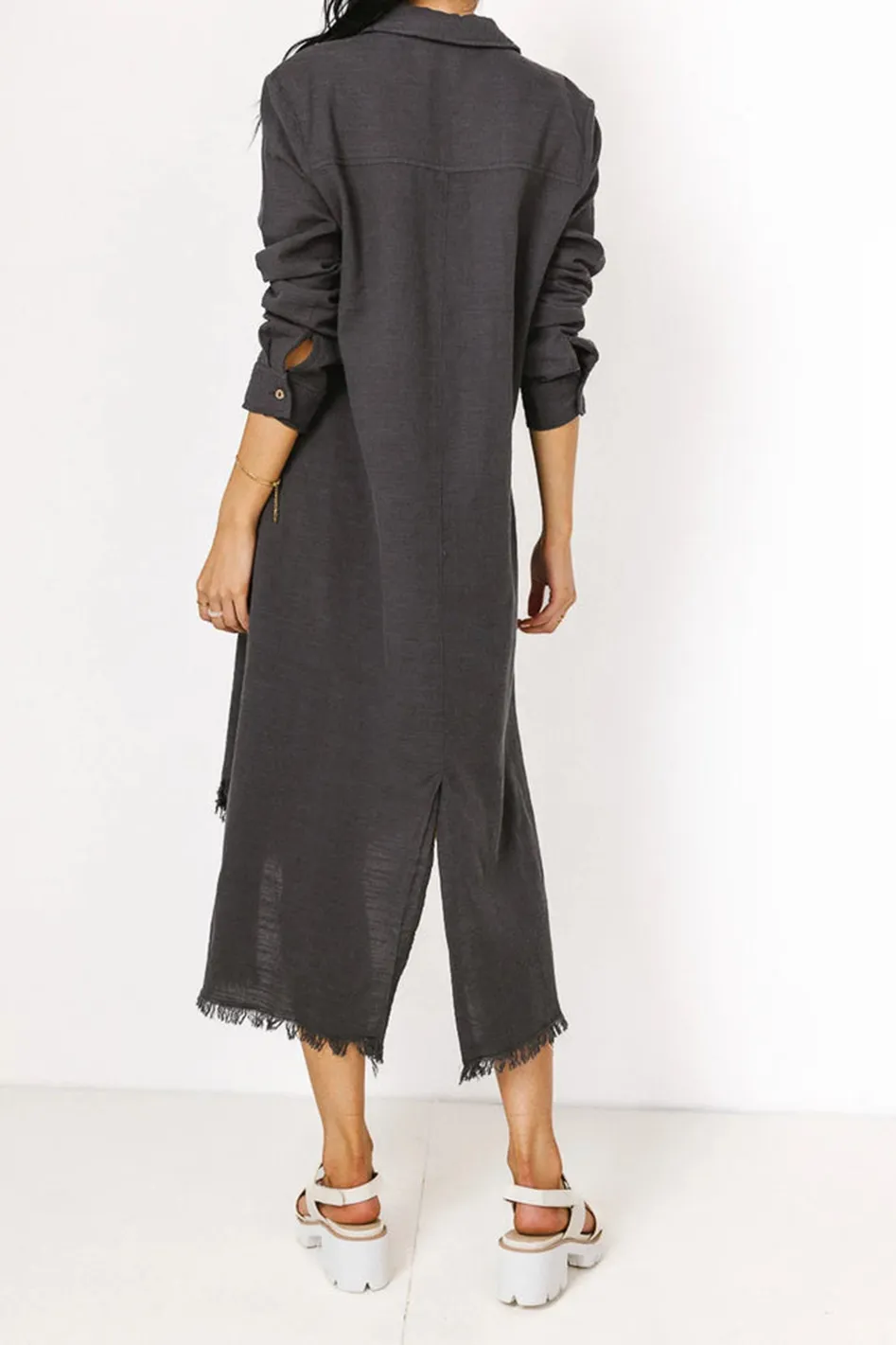 WINNIE BUTTON UP DRESS IN CHARCOAL