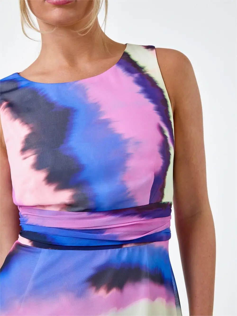 Purple Sleeveless Abstract Print Midi Dress