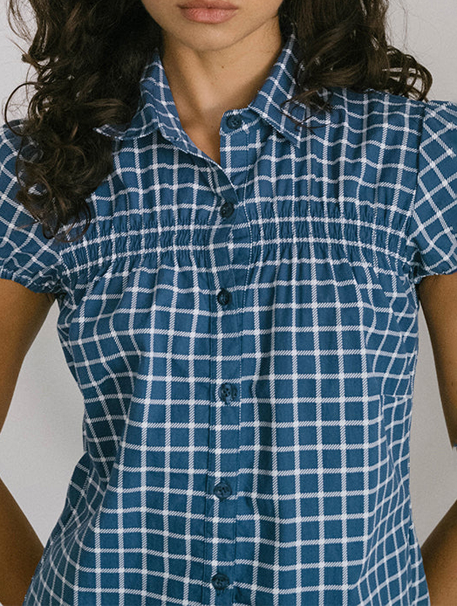 Ulsan Fitted Shirt In Navy Tartan Poplin