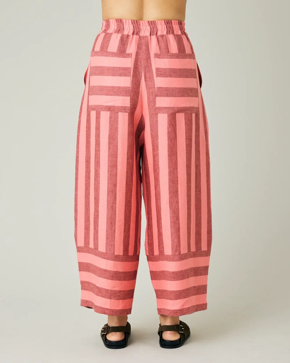 BOBBI BLUSH STRIPE LINEN TROUSERS