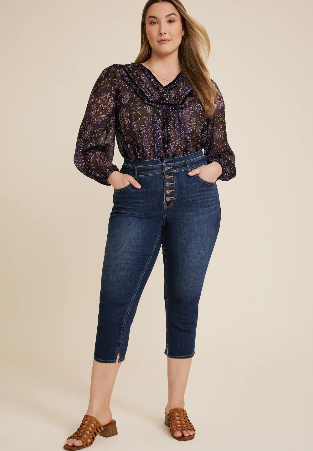 Plus Size m jeans by maurices™ Cool Comfort High Rise Curvy Stacked Waist Cropped Jean