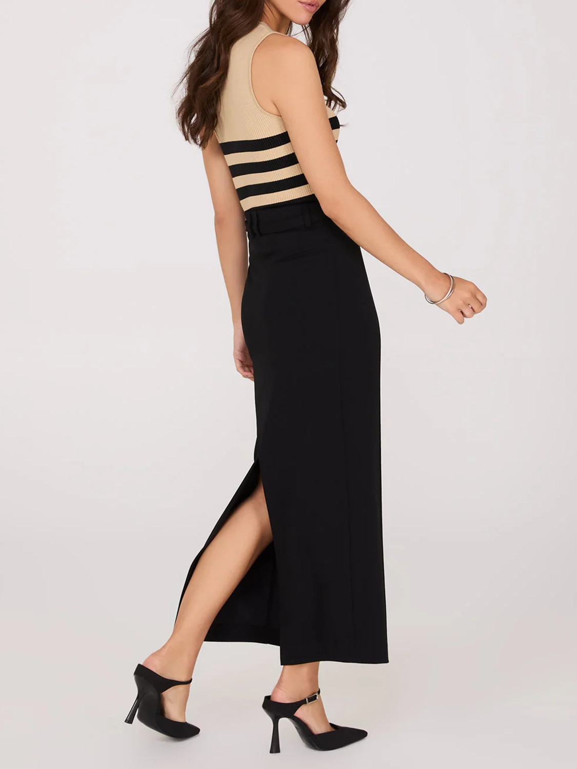 Belted Front Pintuck Column Skirt