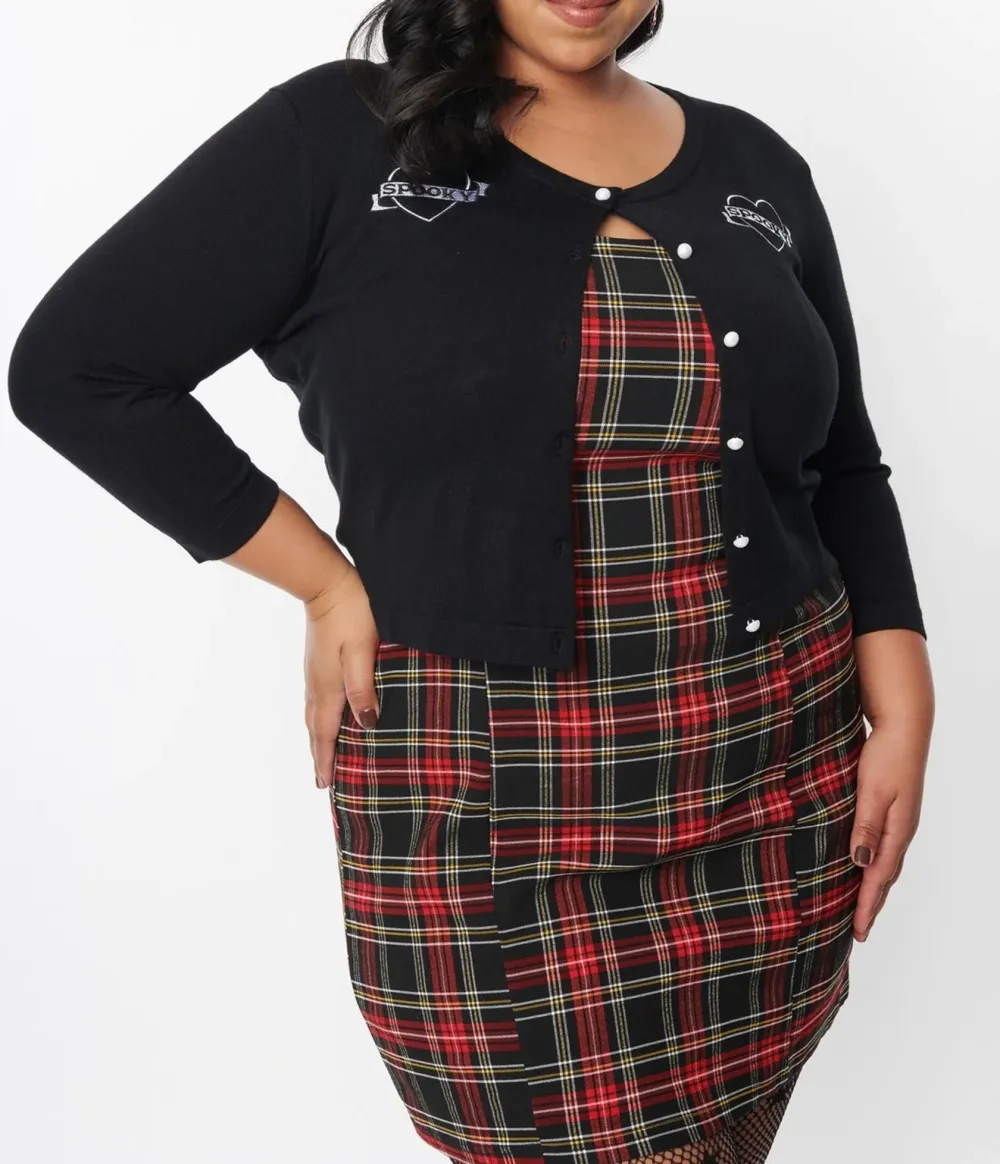 Sourpuss Black Spooky Heart Cropped Cardigan