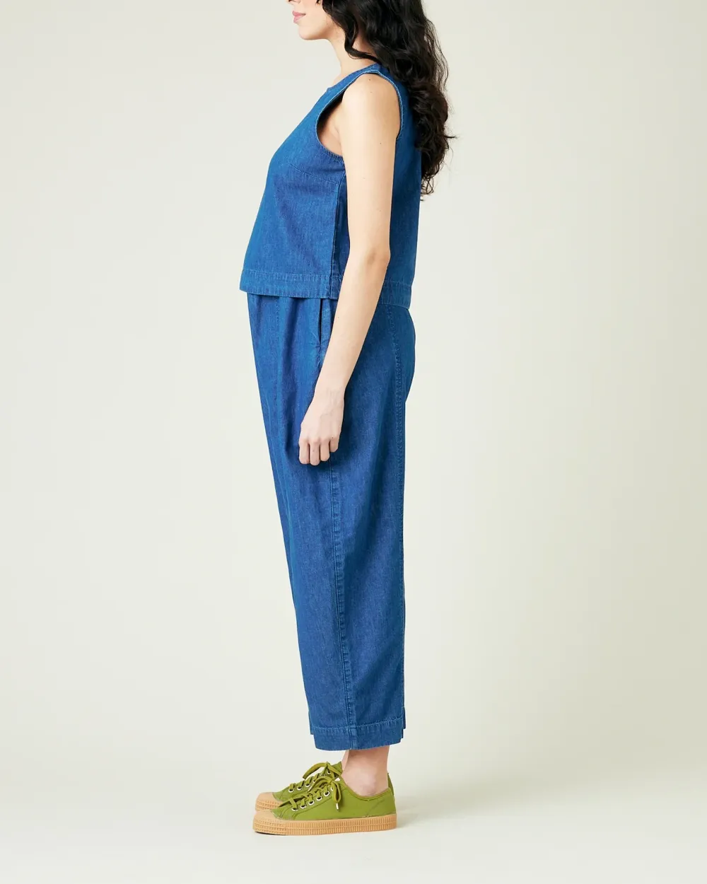 MID WASH DENIM CHAMBRAY TROUSERS