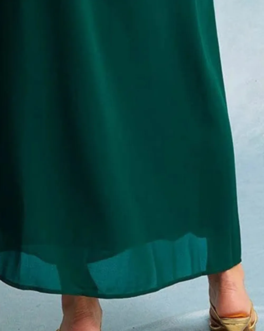 Dark green slanted neckline dress