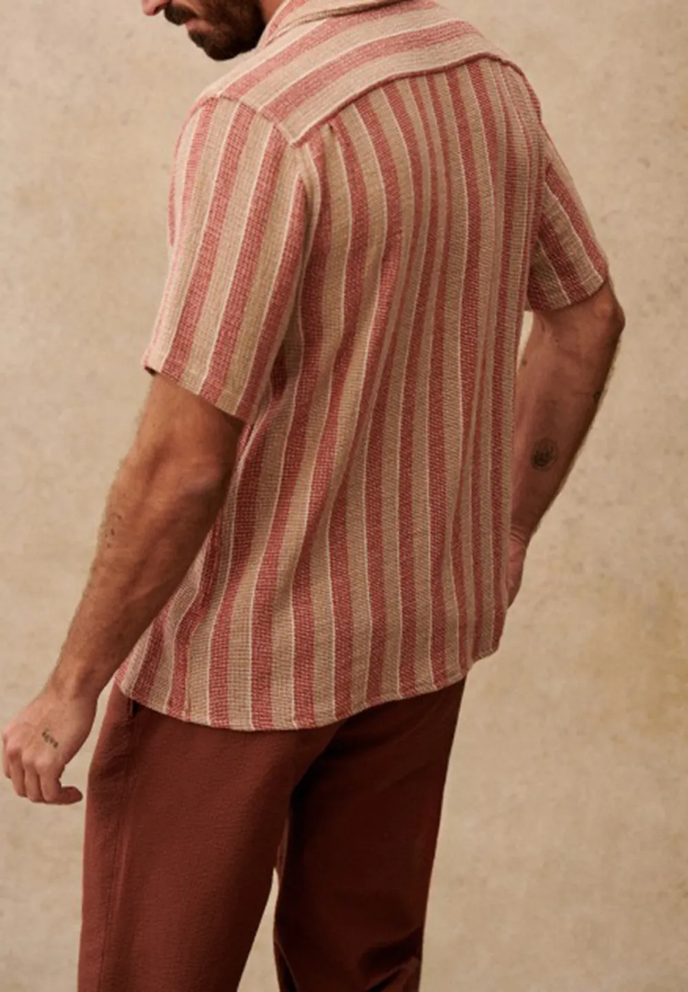 Holt Shirt-Textured Rust / Beige stripes