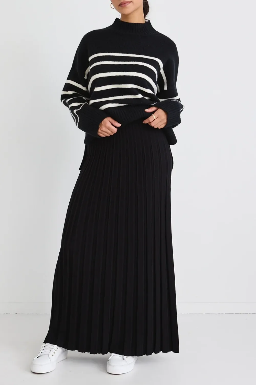 Delilah Black Pleated Knit Maxi Skirt