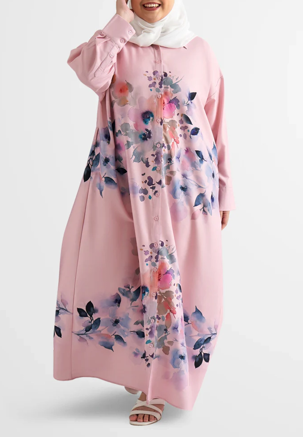 Floral Belted Long Shirt Dress