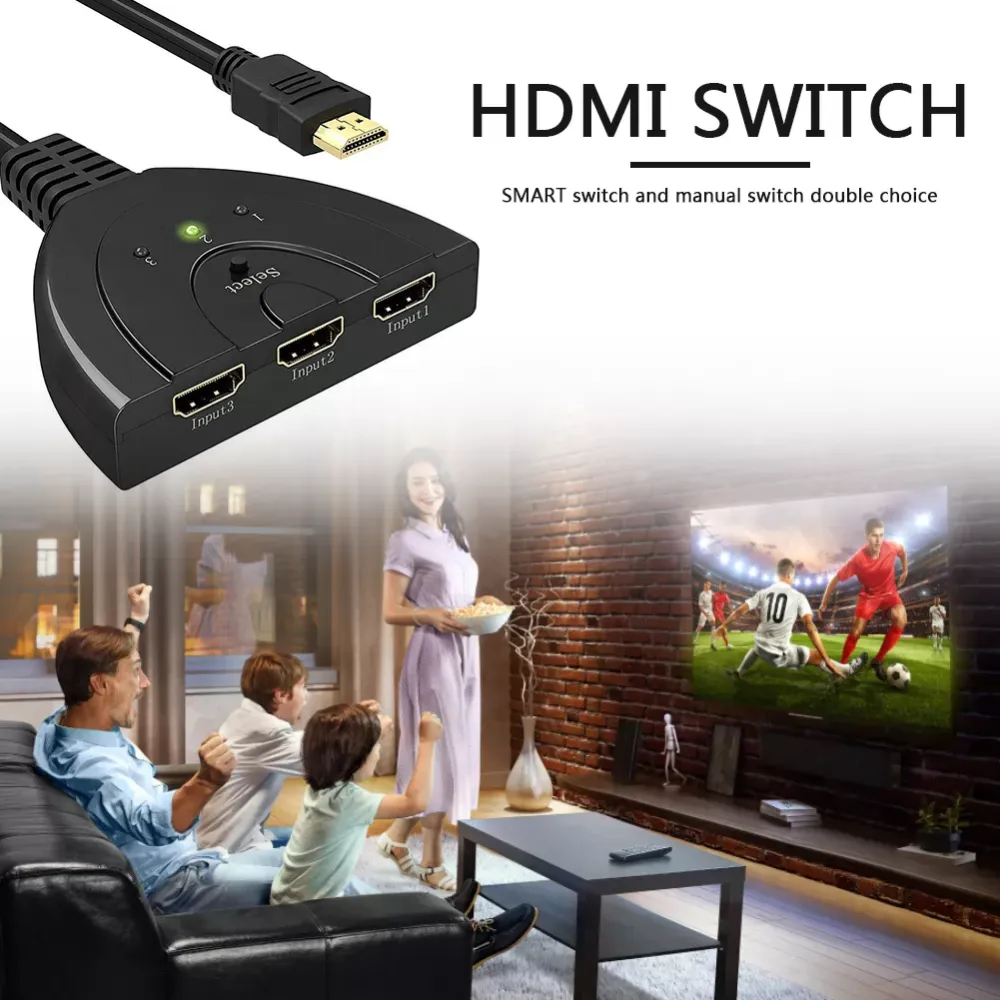 3 Port HDMI HUB Switch 1080P HD 3 in 1 out Video Audio Splitter ,Compatible with HD-DVD, sky-stb, PS3, xbox6,