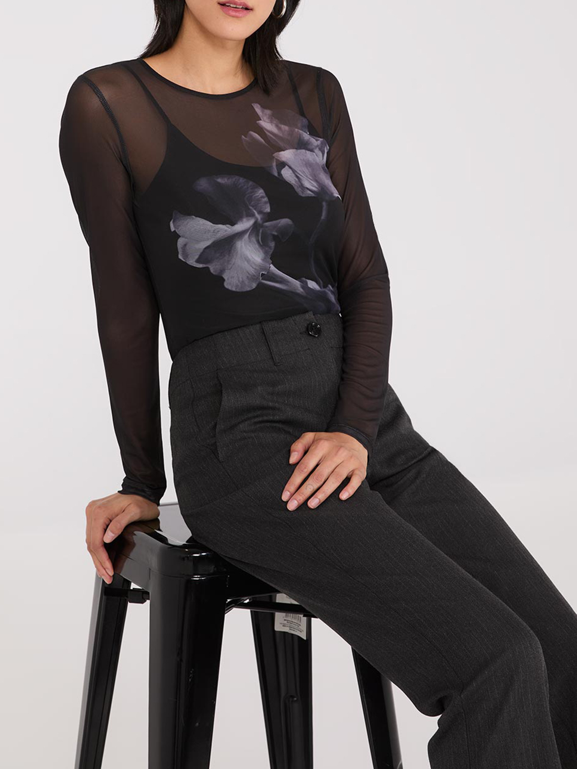 Floral Placement Mesh Top With Cami