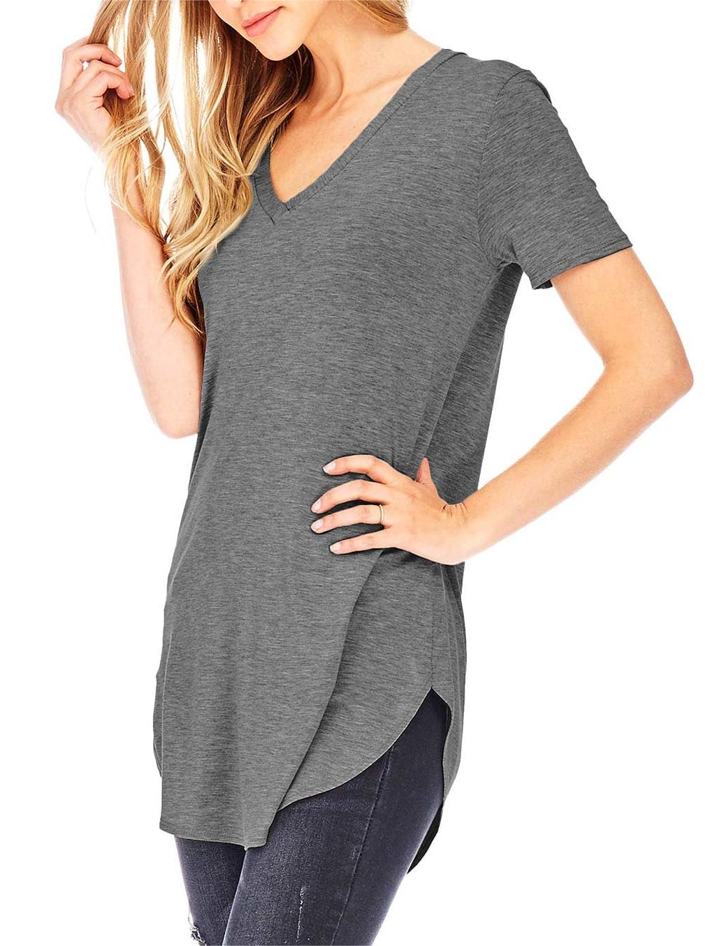 Round Hem V-Neck Tee