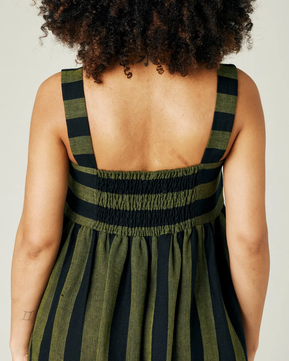 OLIVE & BLACK STRIPE LINEN DRESS