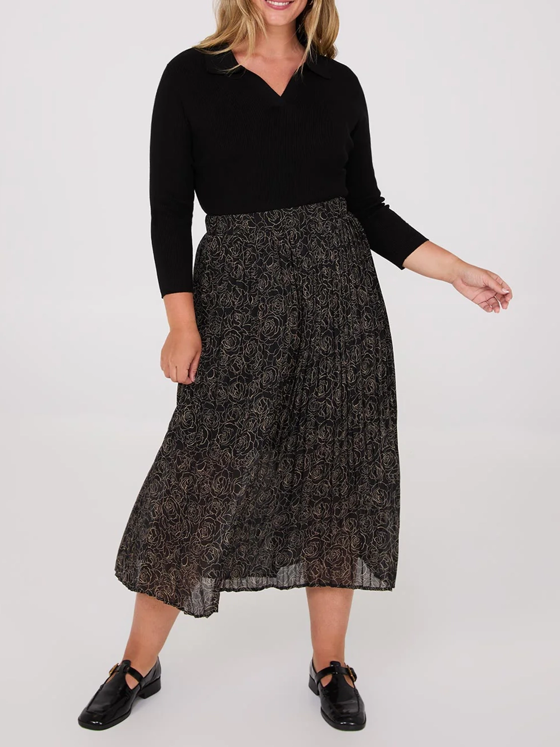 Printed Chiffon Pleated Midi Skirt