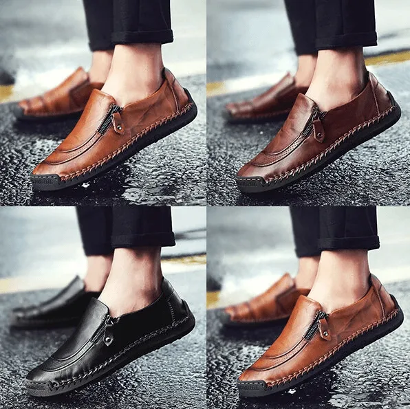 🔥Last Day Promotion 70% OFF 🎁 Mens Side Zipper Casual Comfy Leather Slip On Loafers, Comfy Orthopedic Walking Shoes