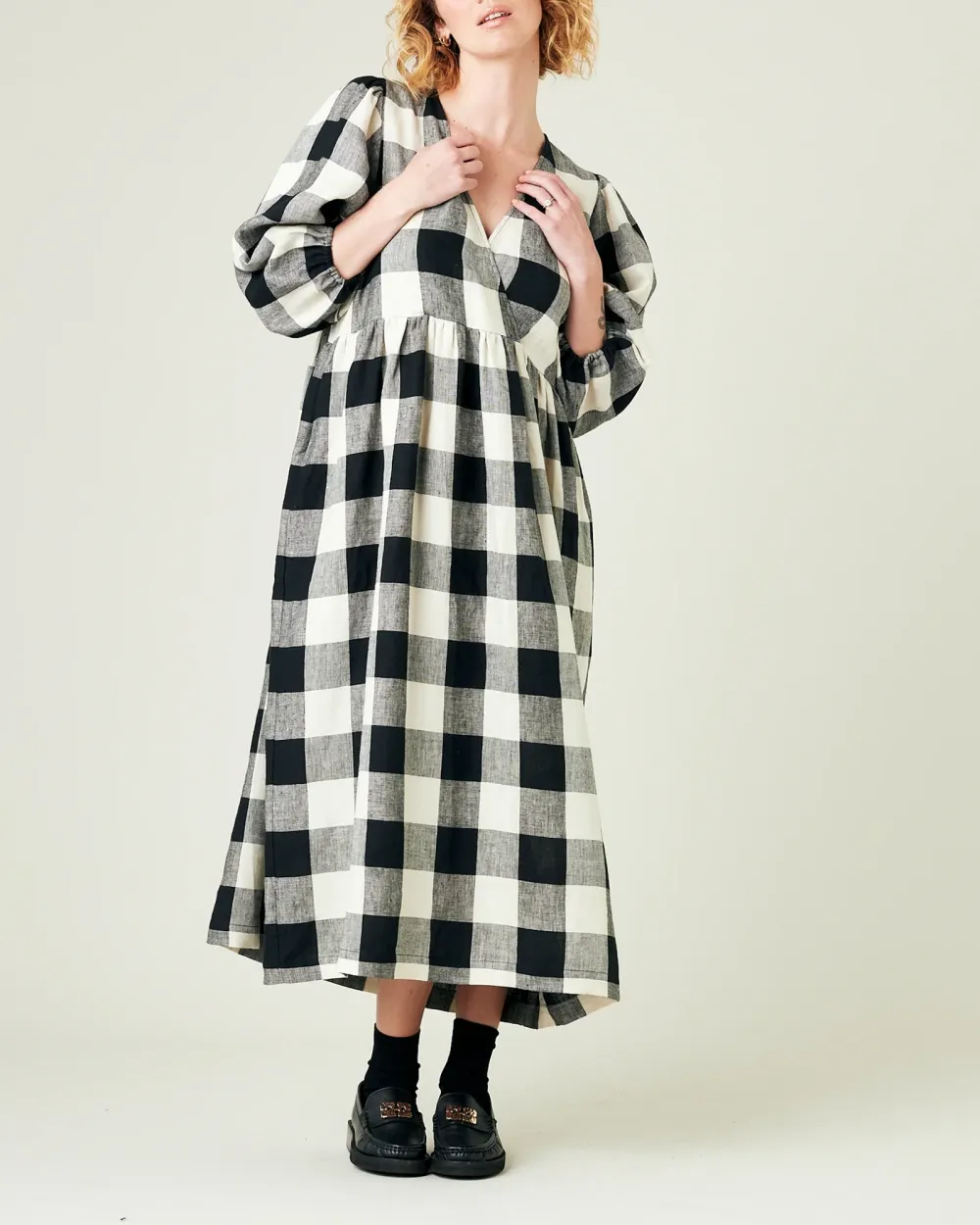 ABBIE STONE & BLACK MEGA CHECK LINEN DRESS