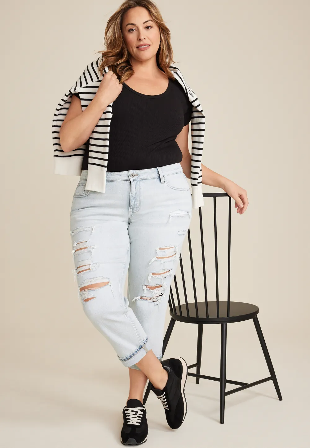 Plus Size edgely™ Mid Rise Light Ripped Relaxed Boyfriend Crop Jean