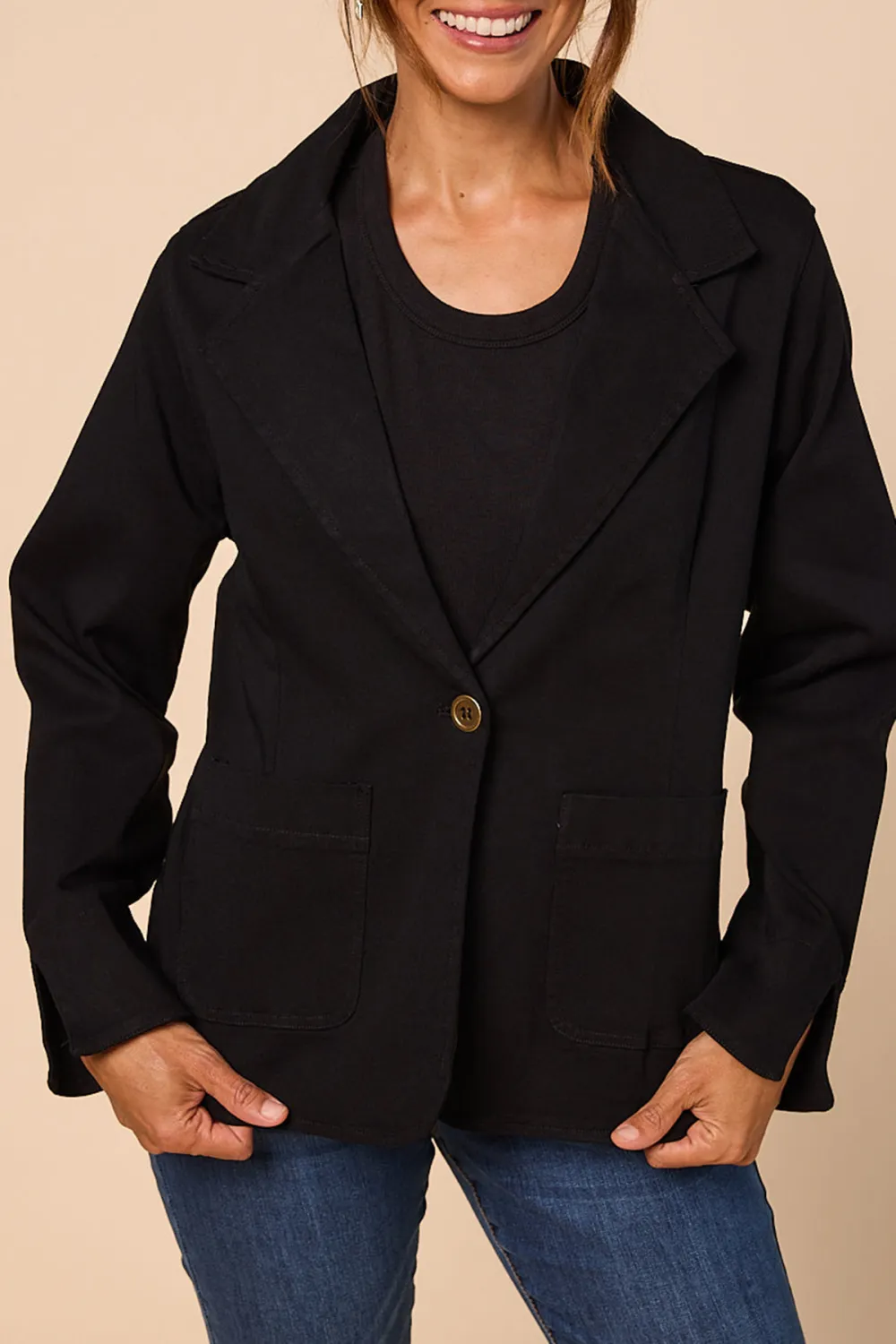 Adrift Ponte Blazer In Black